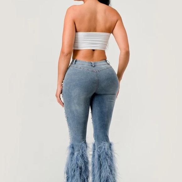 Athina Distressed Pearl Embellished Feather Detail Jeans - Picture 4 of 4